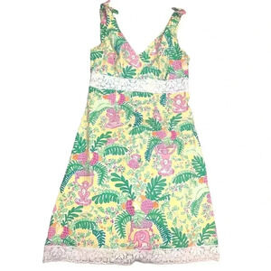 Lilly Pulitzer Womens Rylen Dress 4 Yellow Lemon Sorbet Monkey Lace Tropical